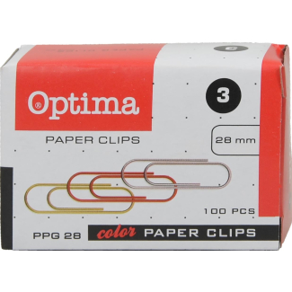 Кламери Optima, цветни, 28mm, опаковка 100