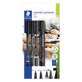 Комплект маркери Staedtler Lumocolor перманентни, черни, 4 броя