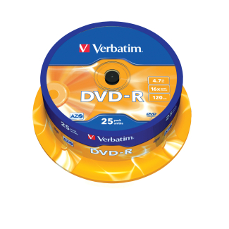 DVD-R Verbatim 4.7GB 16x, опаковка 25 броя на шпиндел