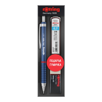 Комплект Rotring Tikky автоматичен молив, гума, графити в кутия, син 0.7