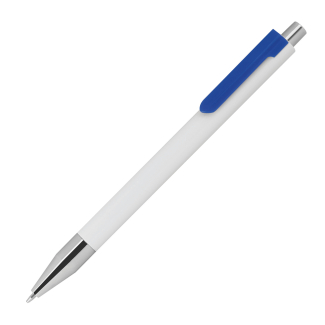 Пластмасова химикалка с цветен клип, бял/син