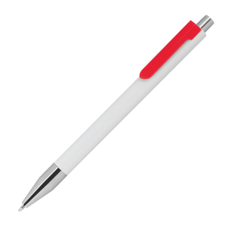 Пластмасова химикалка с цветен клип, бял/червен