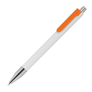 Пластмасова химикалка с цветен клип, бял/оранж