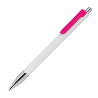 Пластмасова химикалка с цветен клип, бял/розов