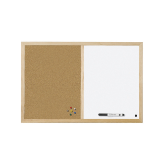 Дъска Bi-Office корк+бяла с дървена рамка,45х60 cm