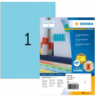 Етикети Herma Superprint 297х210mm,100 листа,100 броя,син