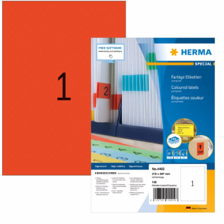 Етикети Herma Superprint 297х210mm,100 листа,100 броя,черв