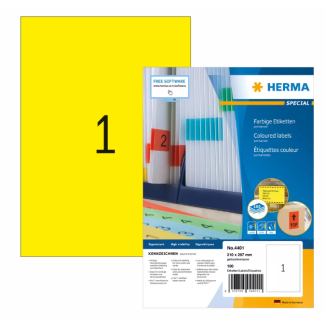 Етикети Herma Superprint 297х210mm,100 листа,100 броя,жълт